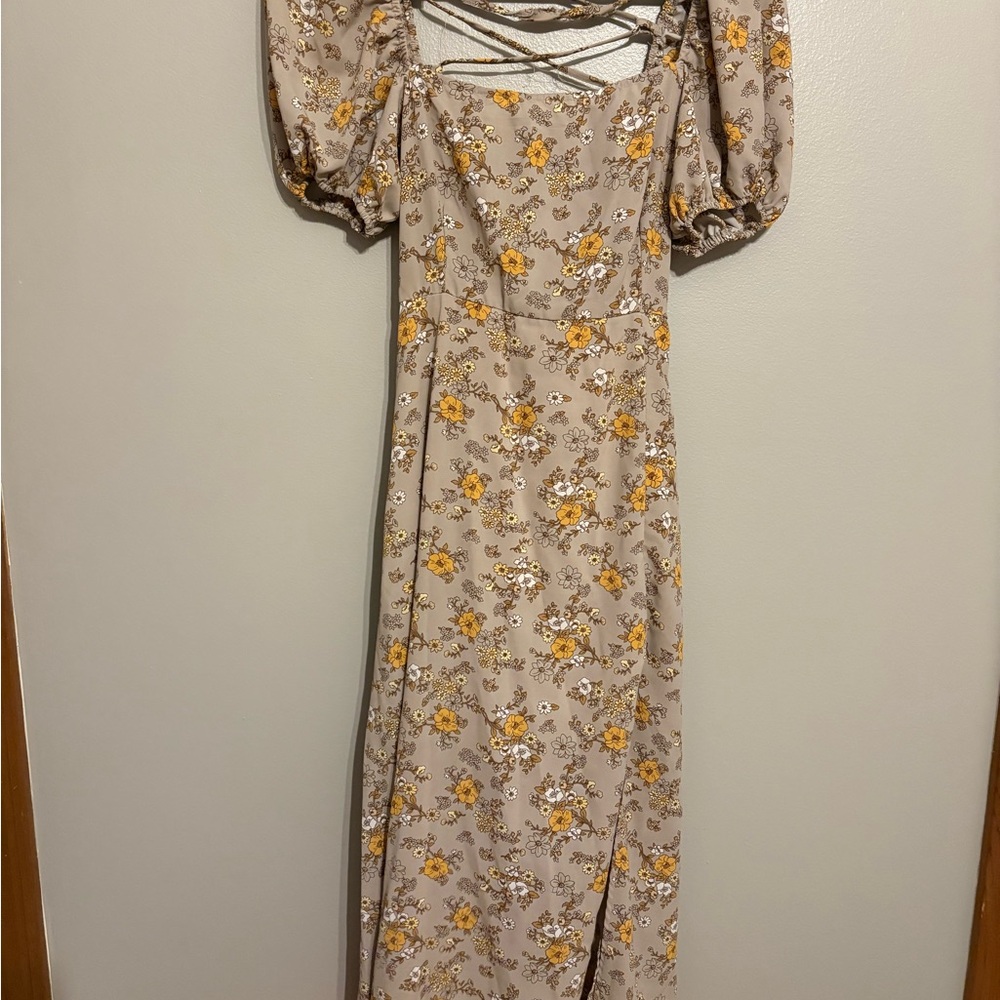 Floral Puff Sleeve Midi Dress